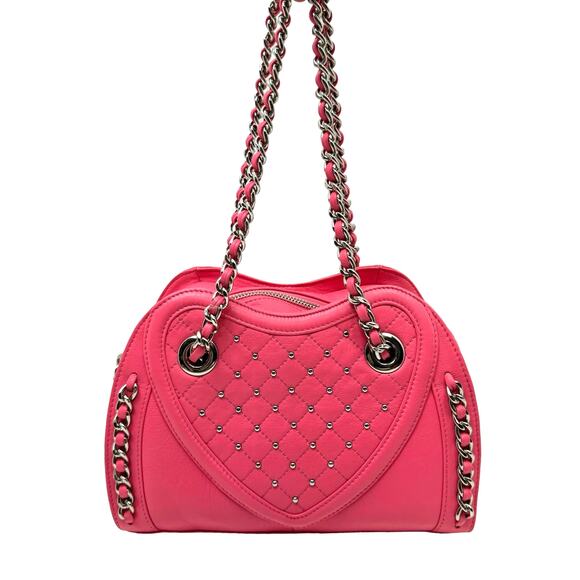 BODHI Monca Sweetheart Pink Leather Quilted Heart Chain Strap Small Bag Purse - Picture 3 of 10